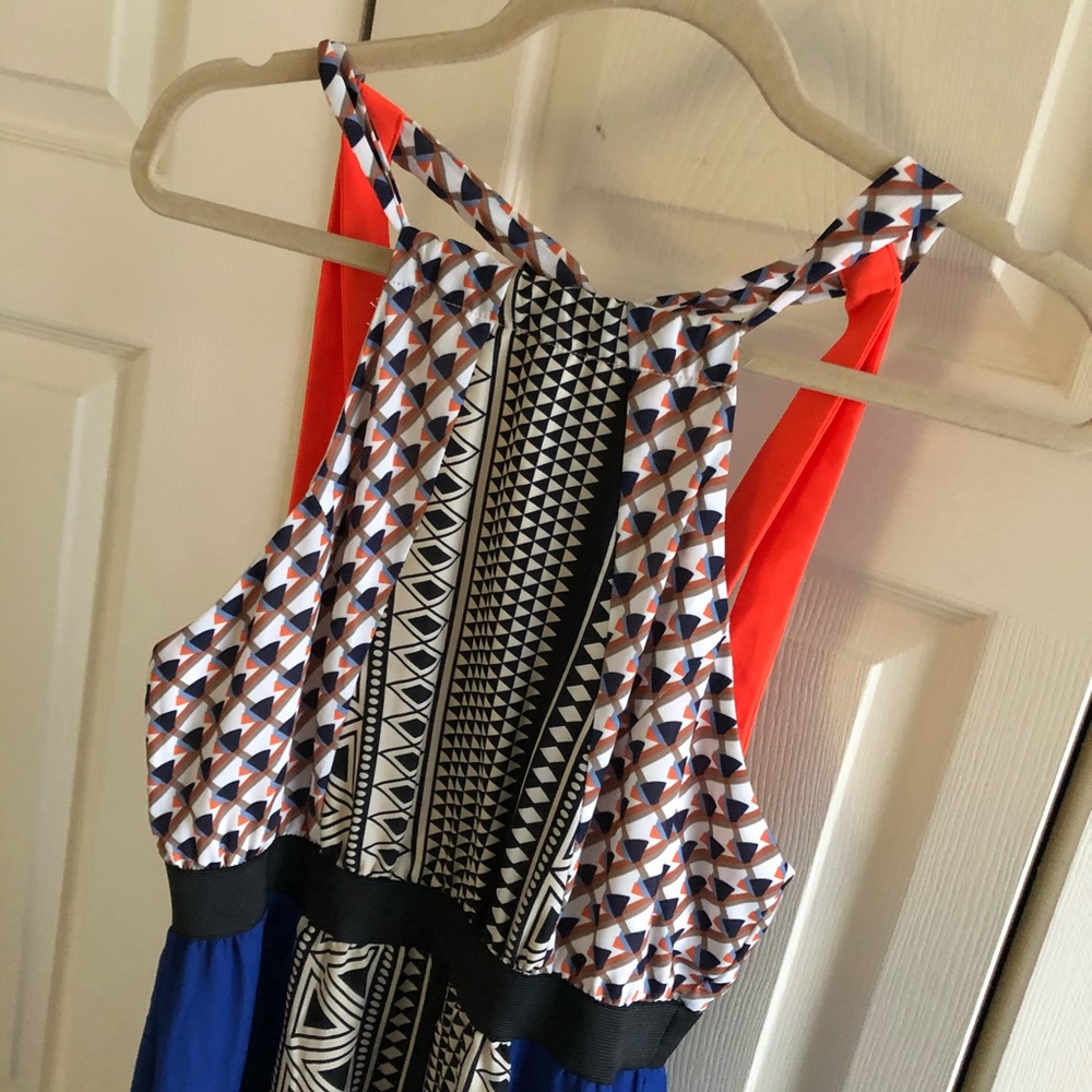 Blue Maxi Dress - Fun Patterns & Orange Accent